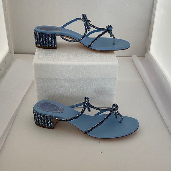 Rene Caovilla Blue Beaded Sandals - Picture 2 of 5